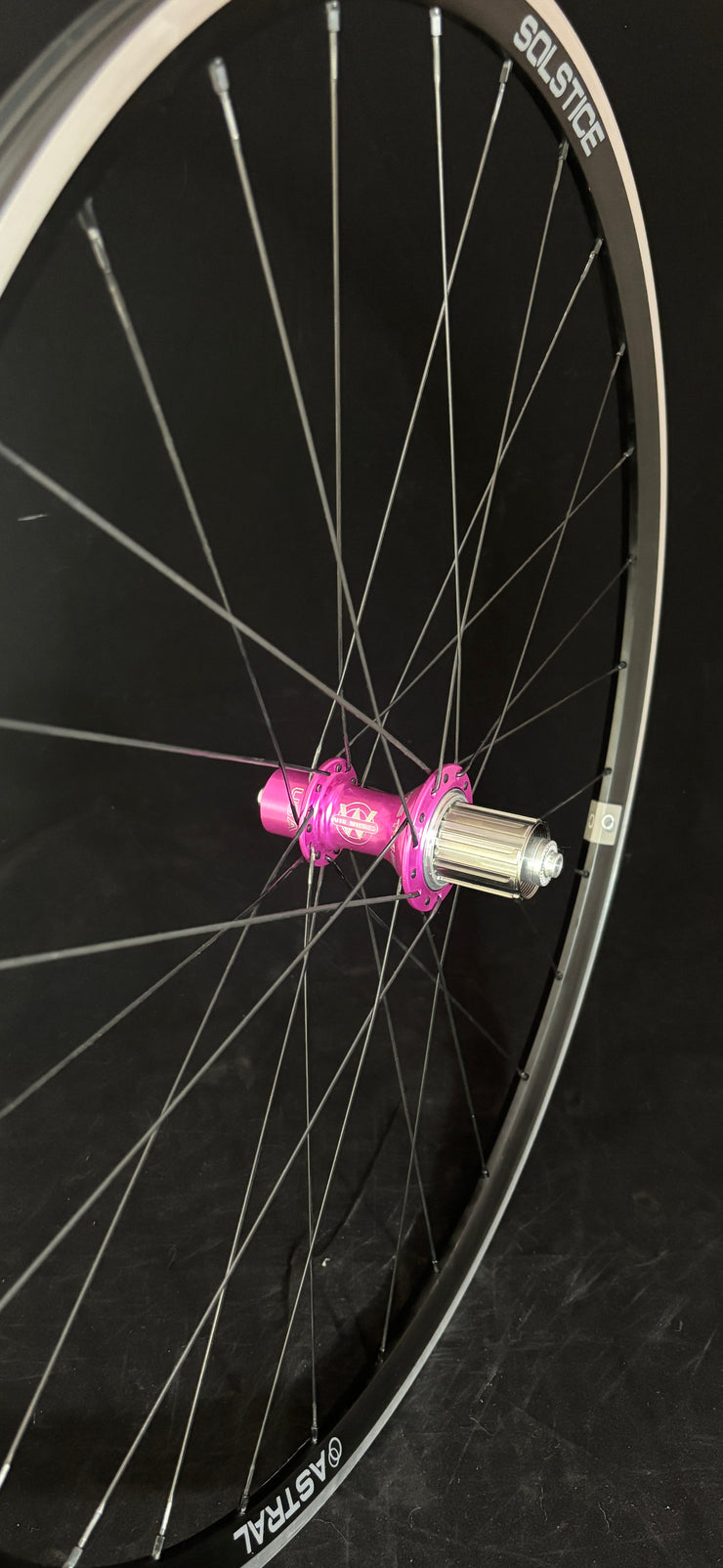 Solstice T11 Rim Brake Wheelset; Pink Hubs. MADE Display